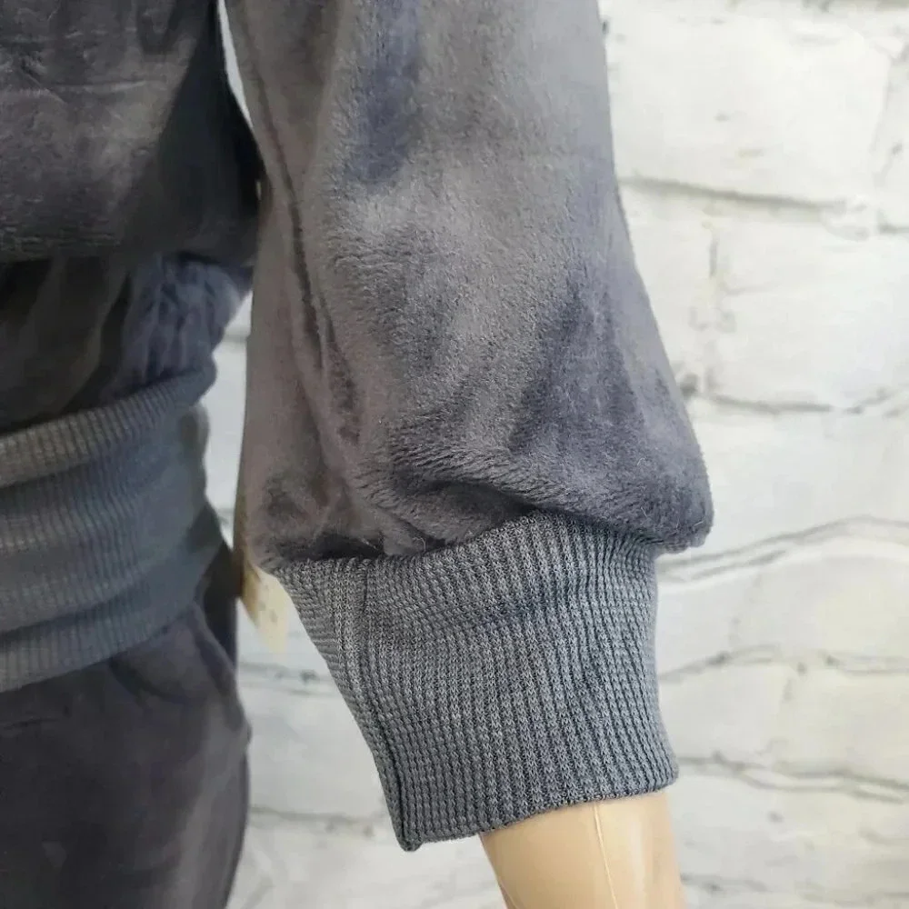 5T Toddler Grey Teddy Bear 2 piece Hoodie and Pants Velvet Outfit Set
